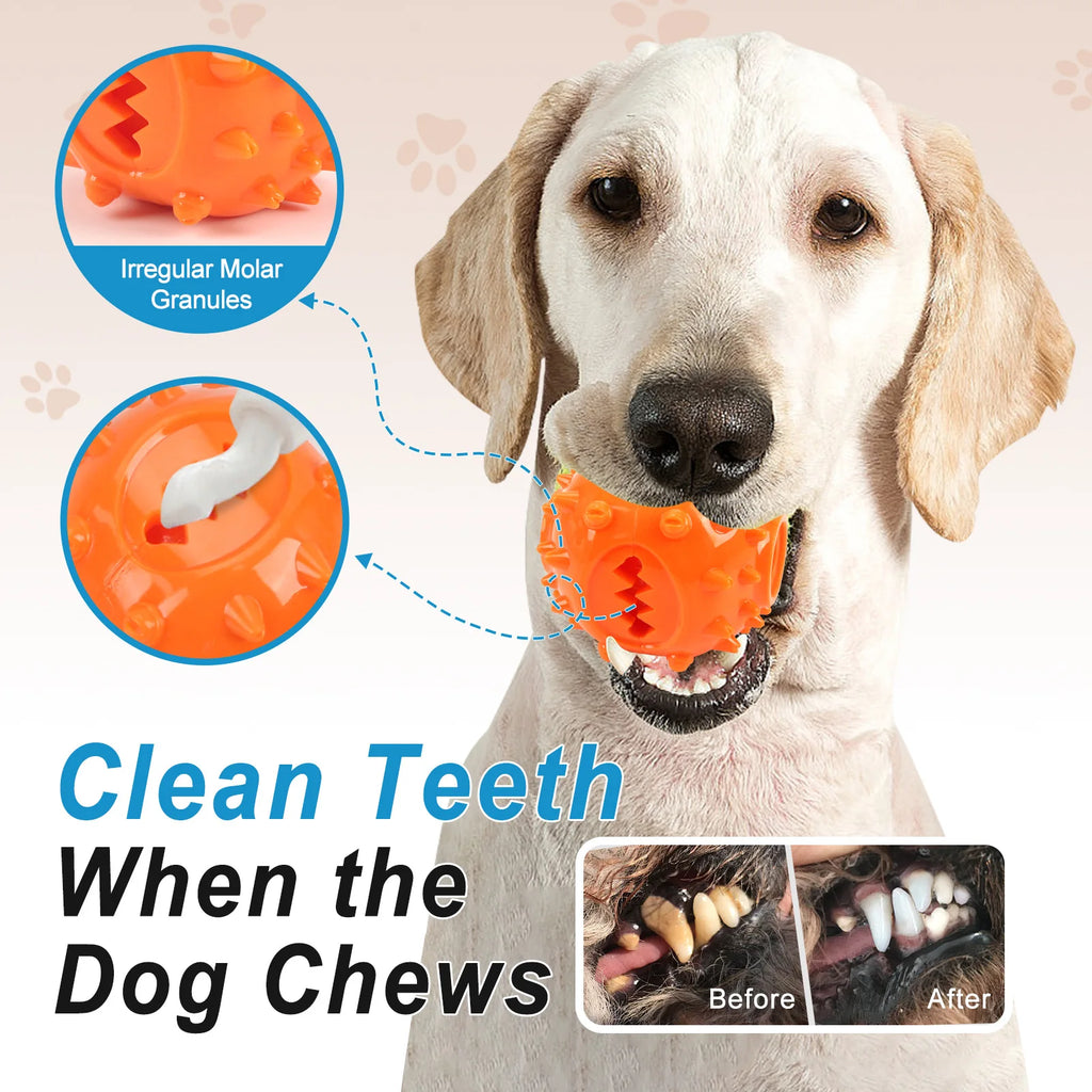 "Interactive Dog Treat Dispensing Ball - Bite-Resistant Self-Play Toy for Boredom Relief and Teeth Cleaning"