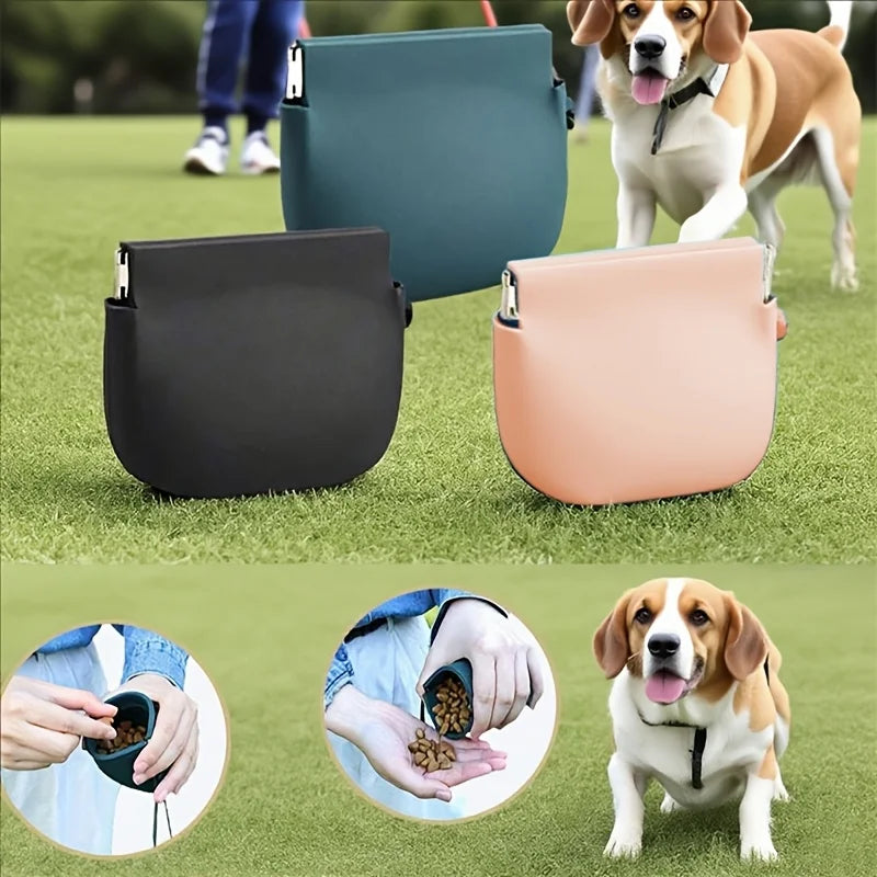 "Portable Silicone Dog Treat Bag - Training Pouch for Snacks and Rewards During Walks"