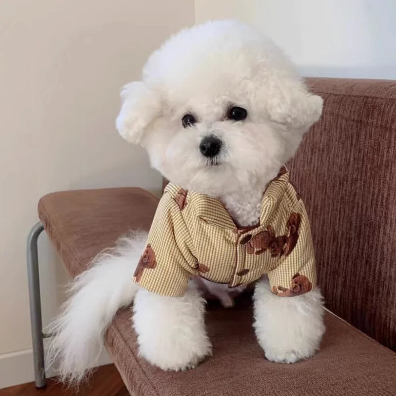 Winter Dog Jacket with Hat - Bear Print