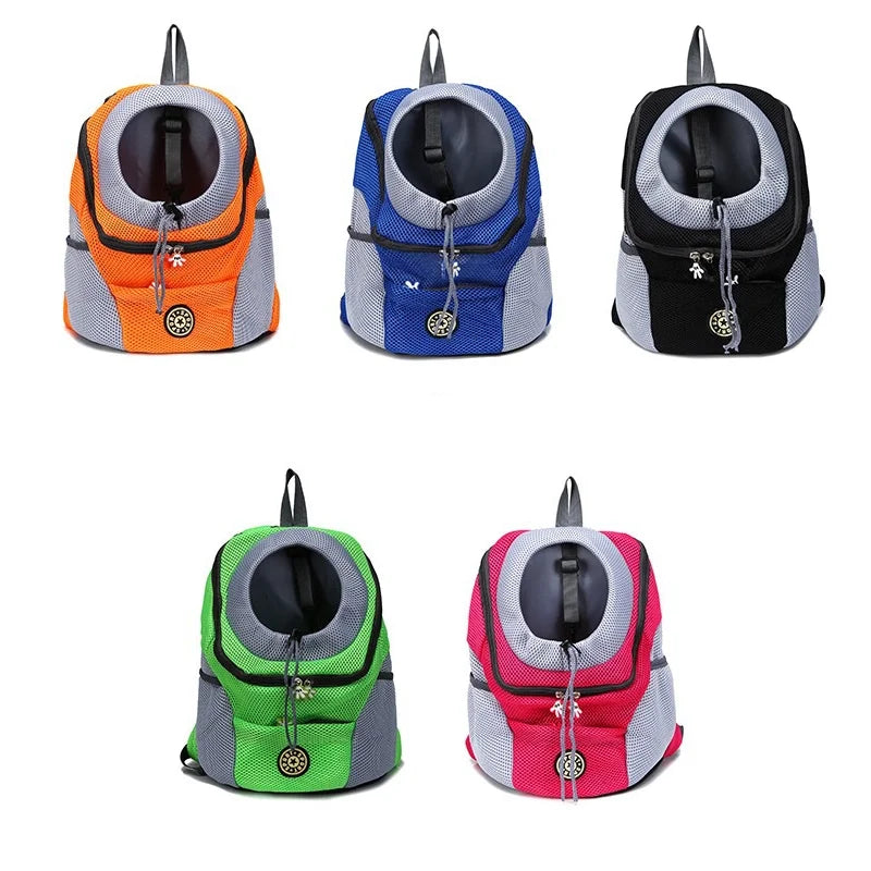 "Portable Pet Backpack Carrier - Mesh Front-Facing Double Shoulder Bag for Dogs and Cats"