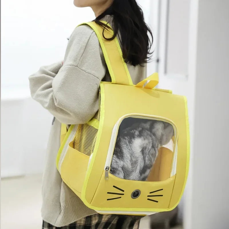"Pet Carrier Backpack - Breathable Portable Cat and Small Dog Travel Bag for Outdoor Adventures"