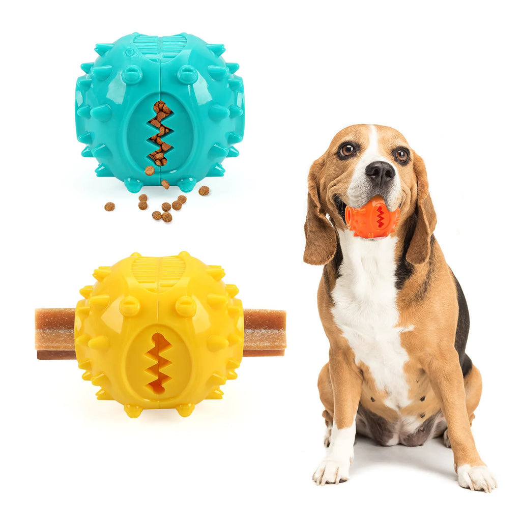 "Interactive Dog Treat Dispensing Ball - Bite-Resistant Self-Play Toy for Boredom Relief and Teeth Cleaning"
