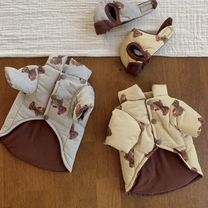 Winter Dog Jacket with Hat - Bear Print