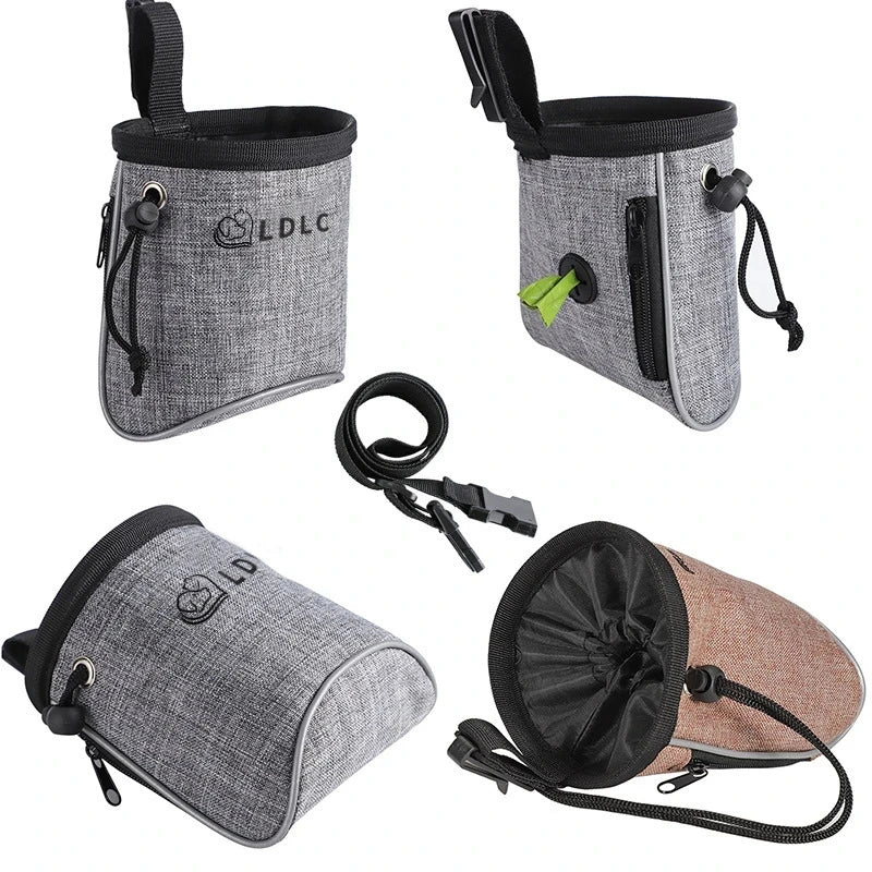 "Dog Training Treat Pouch with Poop Bag Dispenser - Multi-Pocket Bag for Treats, Toys, and Kibble"