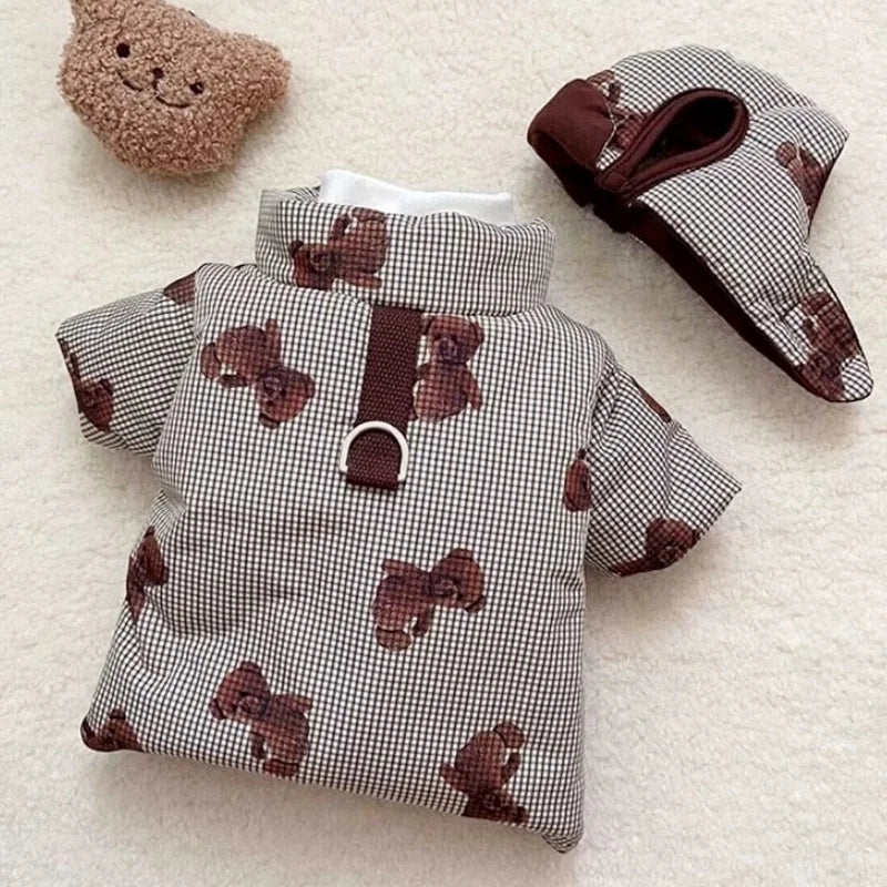 Winter Dog Jacket with Hat - Bear Print