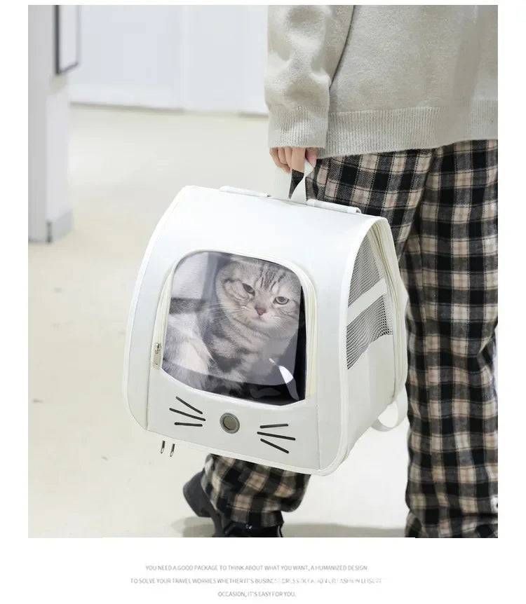 "Pet Carrier Backpack - Breathable Portable Cat and Small Dog Travel Bag for Outdoor Adventures"