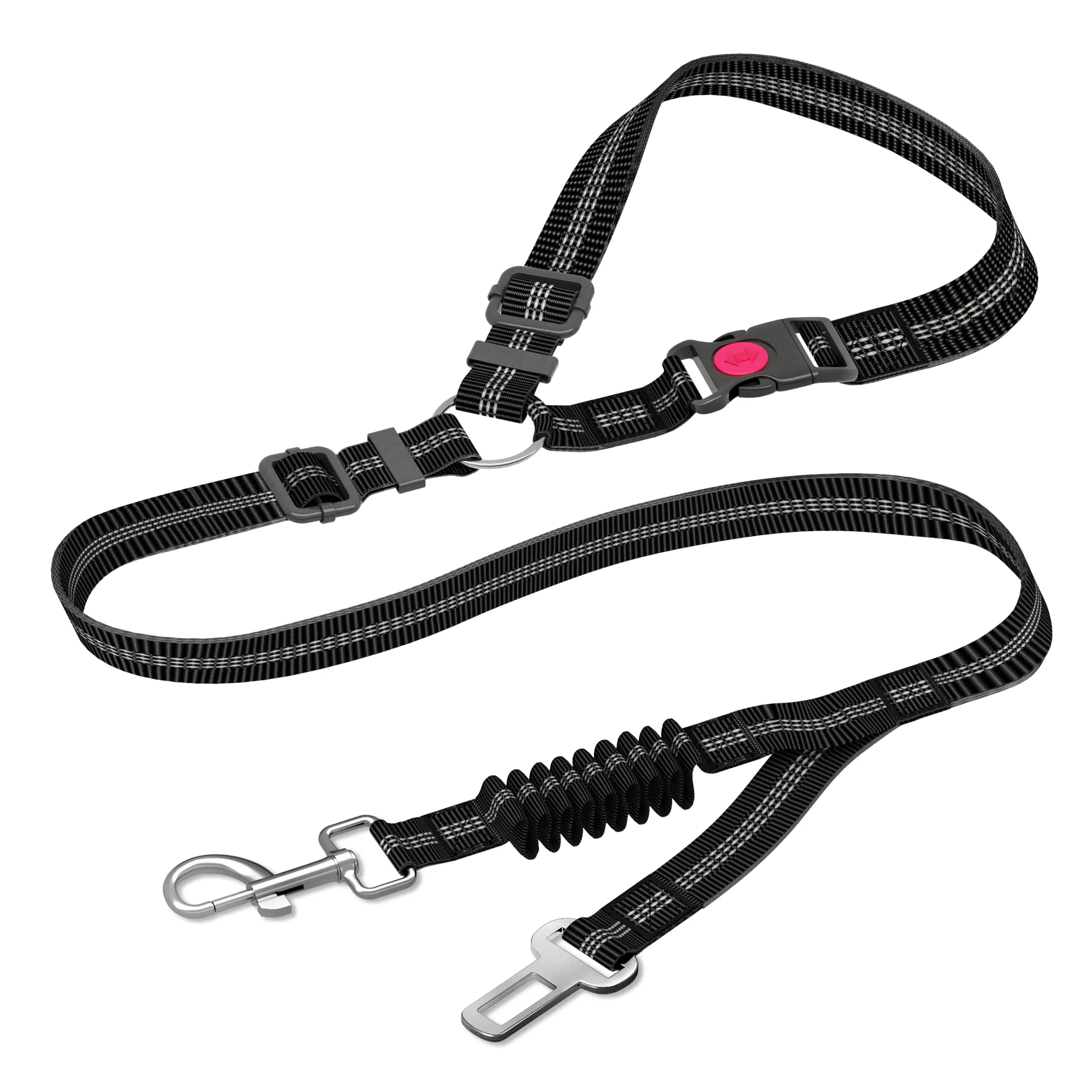 "Dog Seat Belt for Car - Dual-Use Adjustable Bungee Leash for Vehicle Safety and Headrest Attachment"