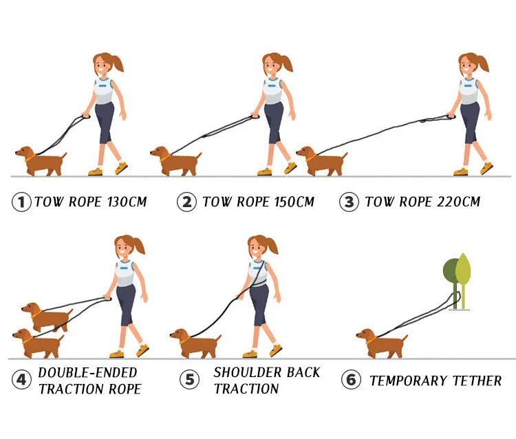 Reflective Nylon Leashes Pet Dogs Chain Traction Rope Leads for Running Free Hands Rope Chain for Small Large Dogs