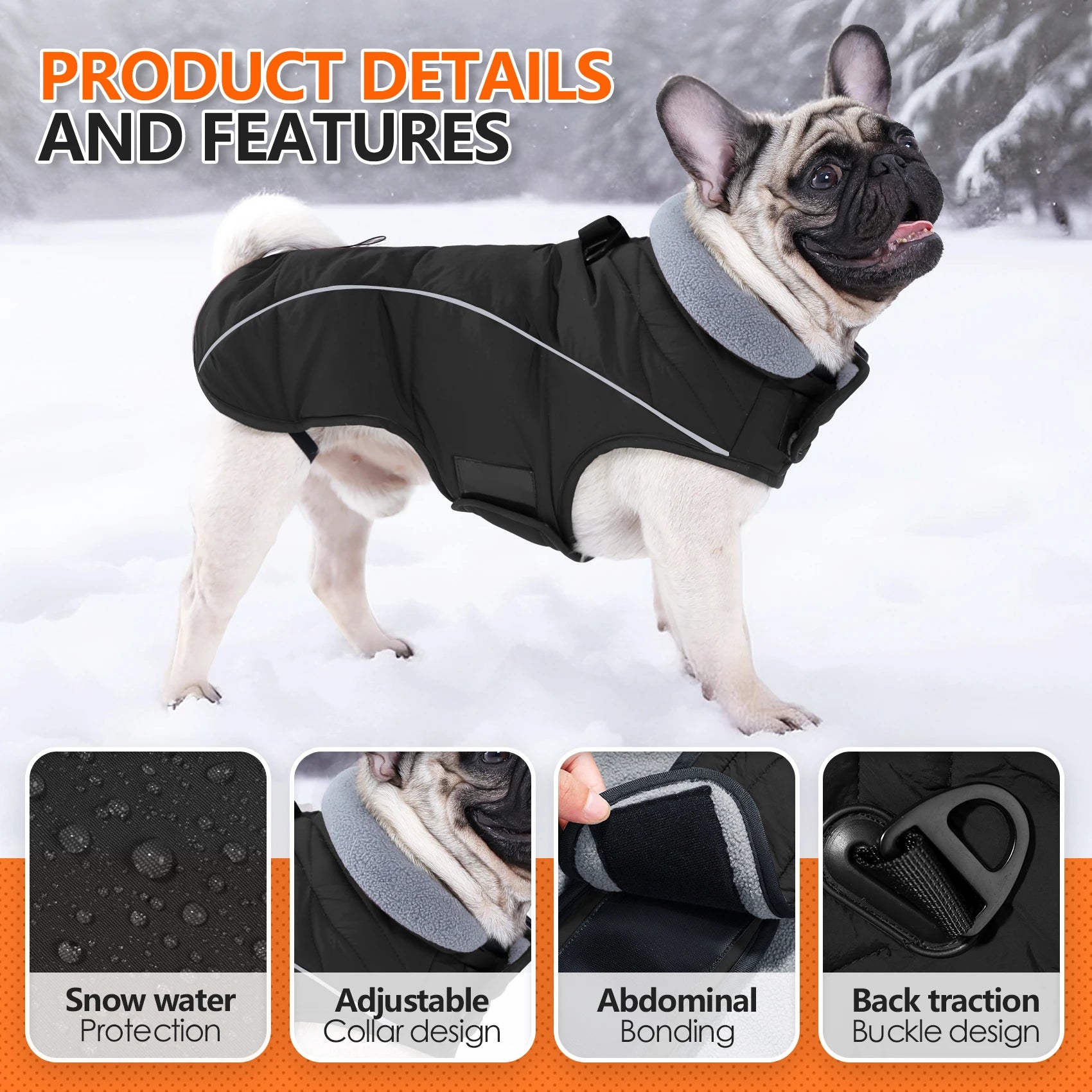 Waterproof Winter Dog Jacket with Turtleneck
