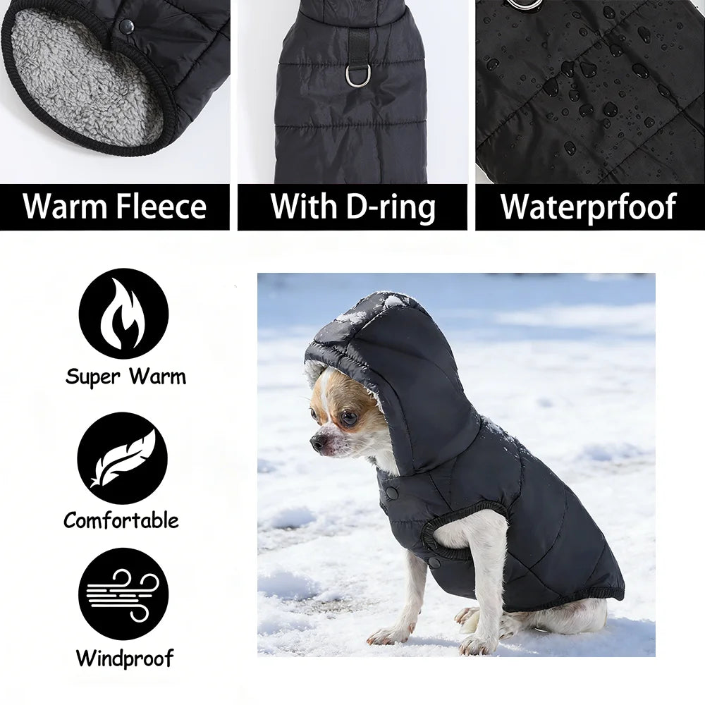 Winter Pet Jacket with Fleece Hooded Overalls