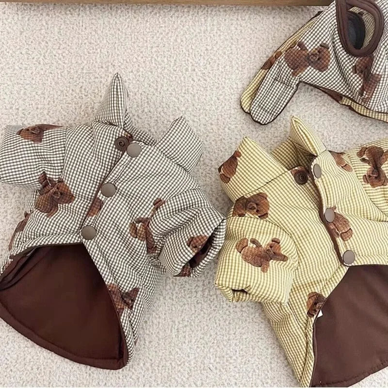 Winter Dog Jacket with Hat - Bear Print