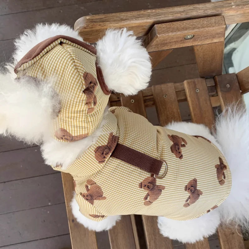 Winter Dog Jacket with Hat - Bear Print