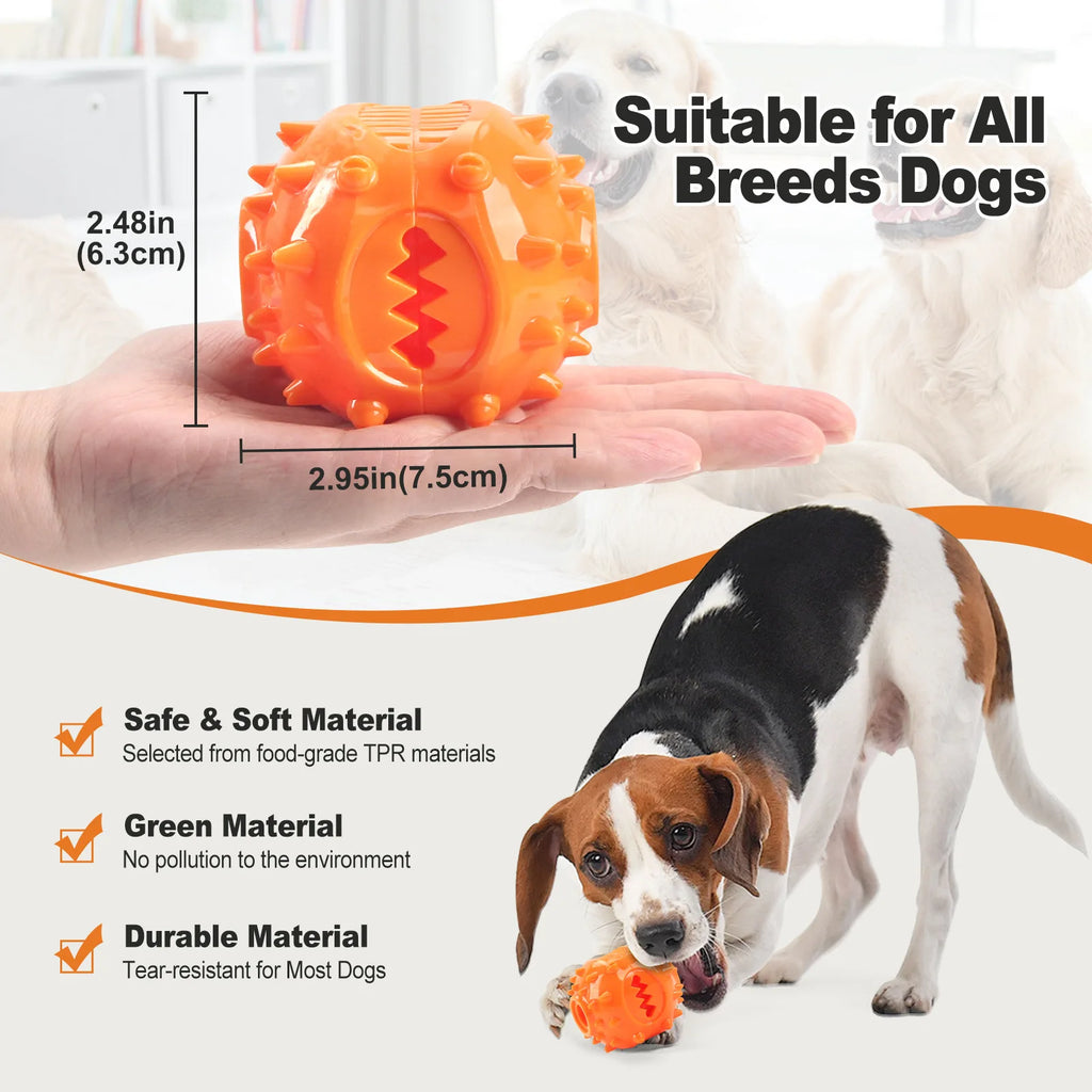 "Interactive Dog Treat Dispensing Ball - Bite-Resistant Self-Play Toy for Boredom Relief and Teeth Cleaning"