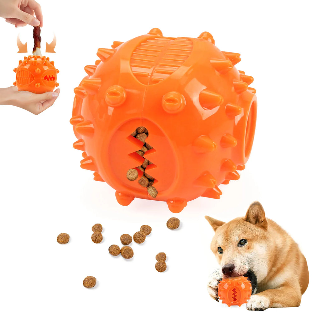 "Interactive Dog Treat Dispensing Ball - Bite-Resistant Self-Play Toy for Boredom Relief and Teeth Cleaning"