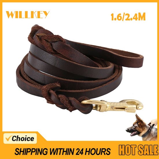 Braided Leather Dog Leash 1.6m-2.4m