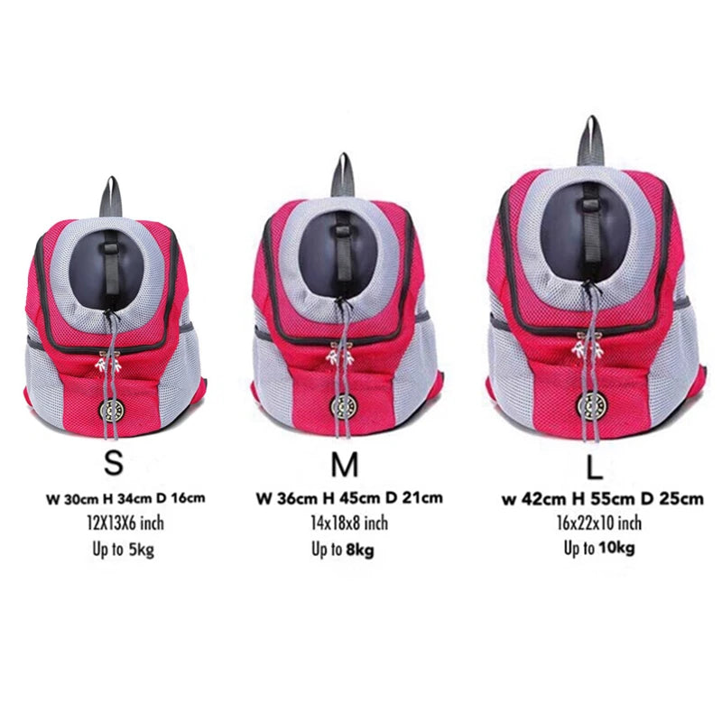 "Portable Pet Backpack Carrier - Mesh Front-Facing Double Shoulder Bag for Dogs and Cats"