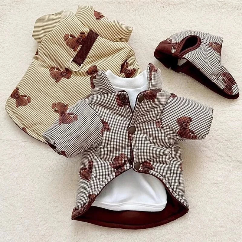 Winter Dog Jacket with Hat - Bear Print