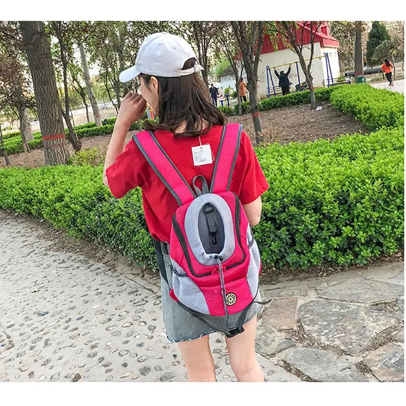 "Portable Pet Backpack Carrier - Mesh Front-Facing Double Shoulder Bag for Dogs and Cats"