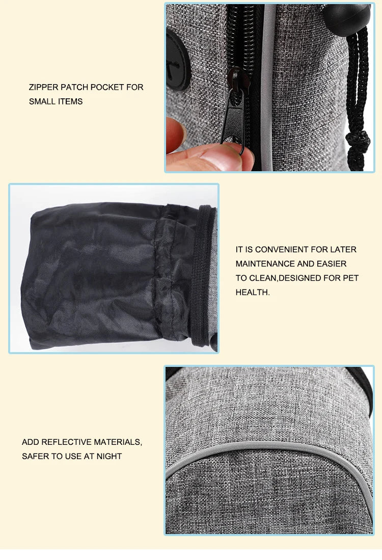 "Dog Training Treat Pouch with Poop Bag Dispenser - Multi-Pocket Bag for Treats, Toys, and Kibble"