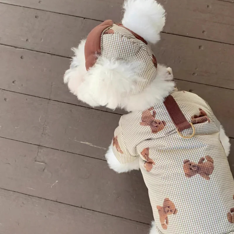 Winter Dog Jacket with Hat - Bear Print
