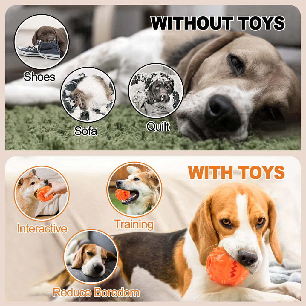"Interactive Dog Treat Dispensing Ball - Bite-Resistant Self-Play Toy for Boredom Relief and Teeth Cleaning"