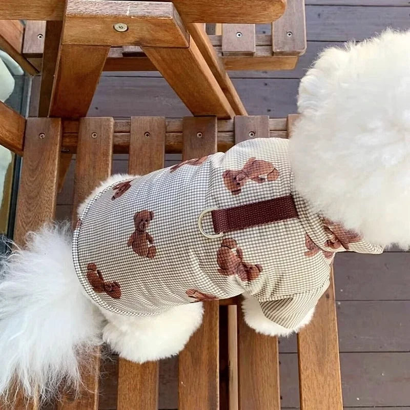 Winter Dog Jacket with Hat - Bear Print