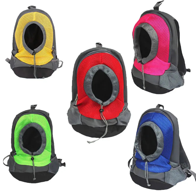 "Portable Pet Backpack Carrier - Mesh Front-Facing Double Shoulder Bag for Dogs and Cats"