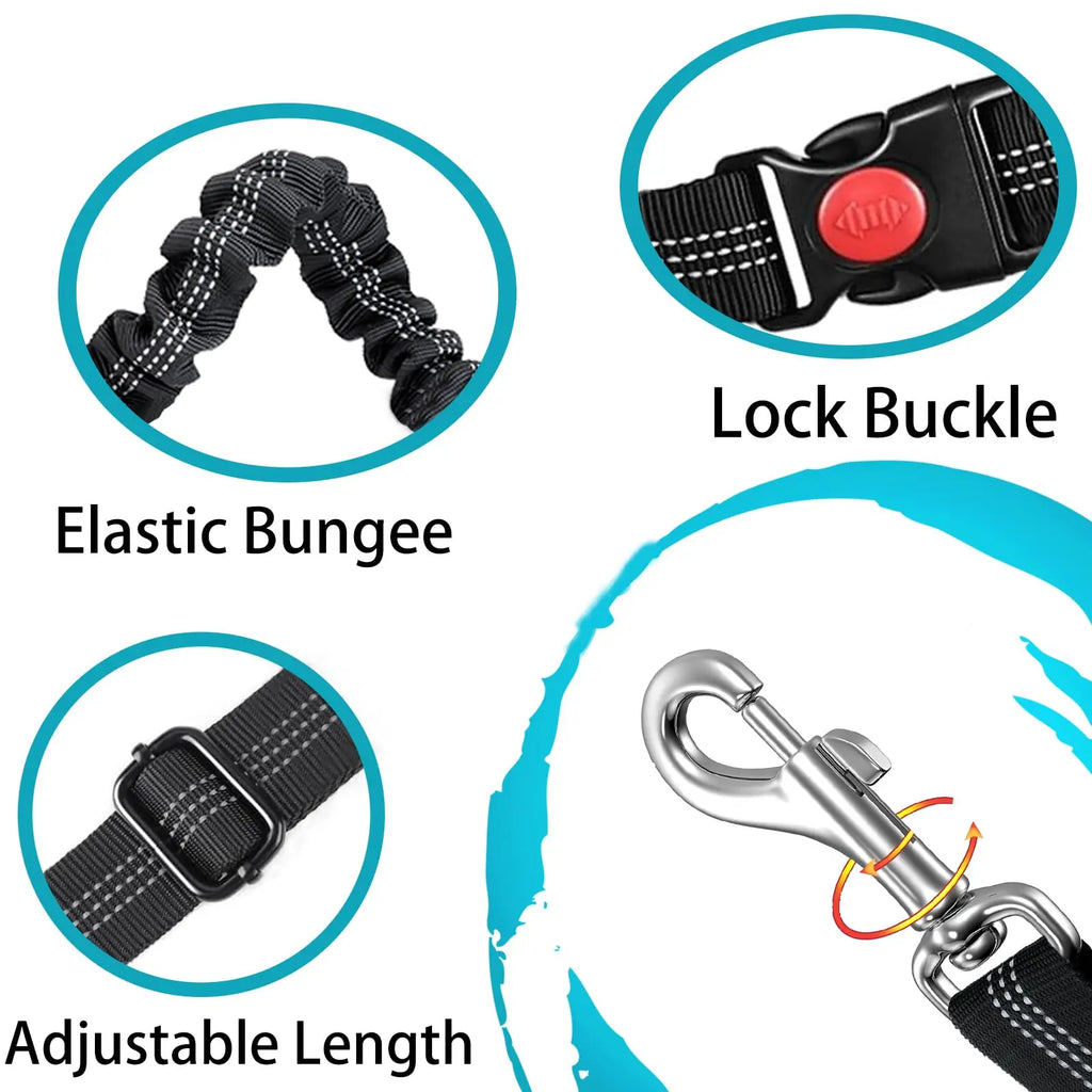 "Dog Seat Belt for Car - Dual-Use Adjustable Bungee Leash for Vehicle Safety and Headrest Attachment"