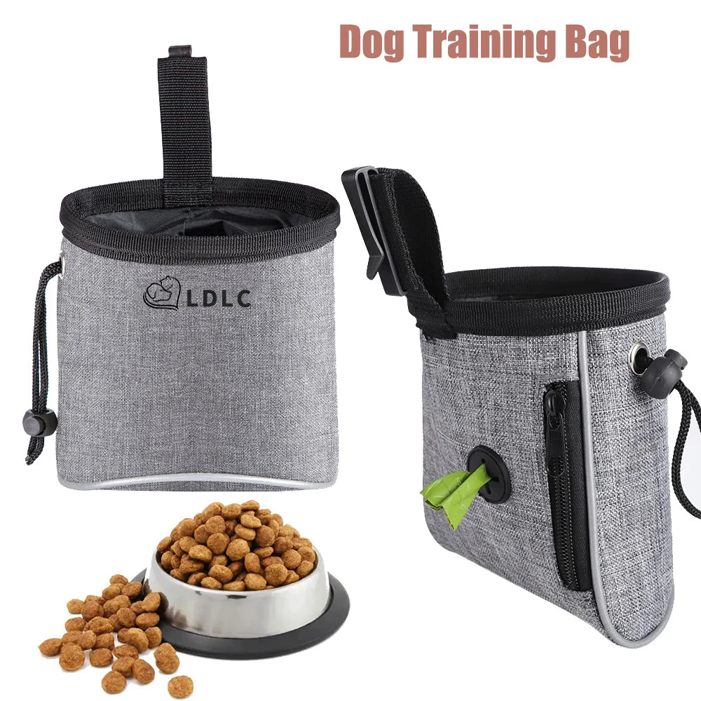 "Dog Training Treat Pouch with Poop Bag Dispenser - Multi-Pocket Bag for Treats, Toys, and Kibble"
