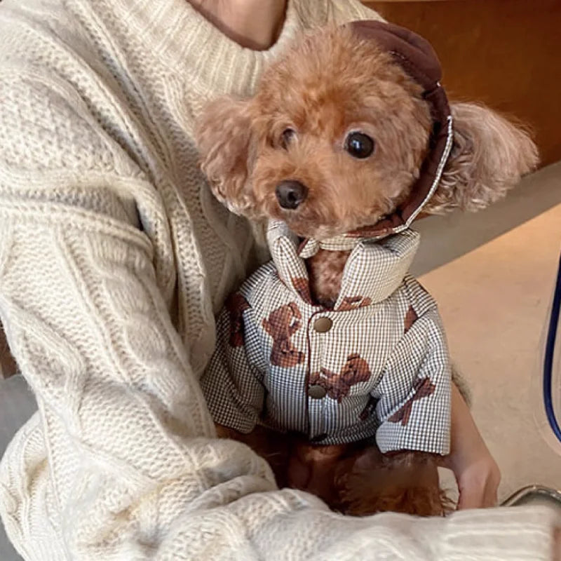 Winter Dog Jacket with Hat - Bear Print