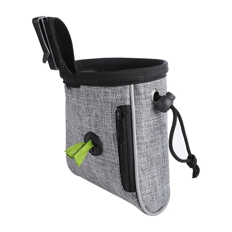 "Dog Training Treat Pouch with Poop Bag Dispenser - Multi-Pocket Bag for Treats, Toys, and Kibble"