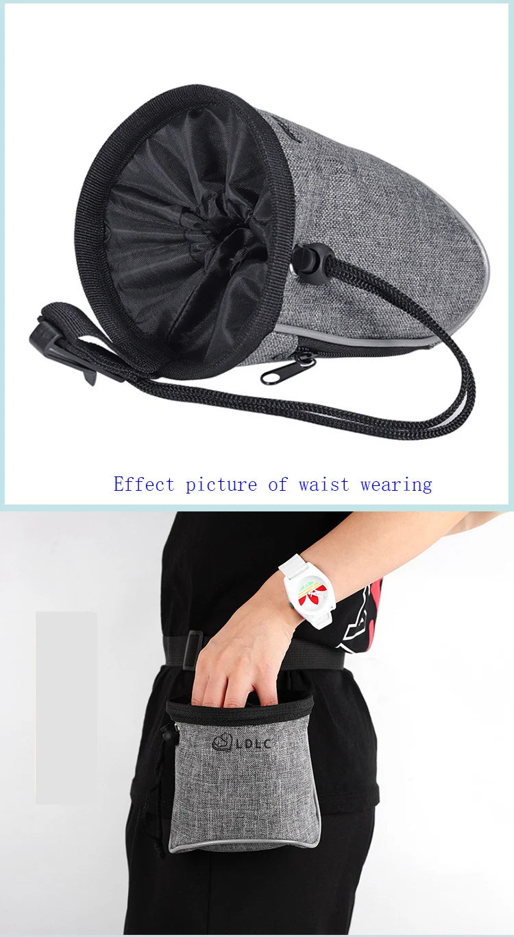 "Dog Training Treat Pouch with Poop Bag Dispenser - Multi-Pocket Bag for Treats, Toys, and Kibble"