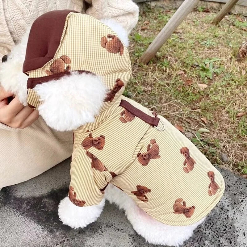Winter Dog Jacket with Hat - Bear Print