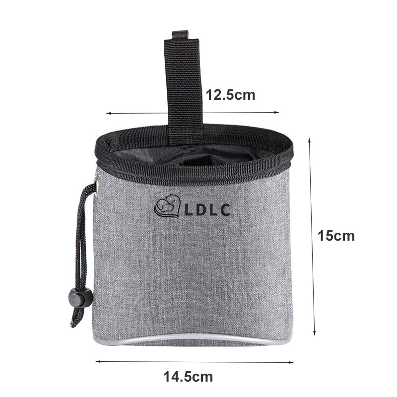 "Dog Training Treat Pouch with Poop Bag Dispenser - Multi-Pocket Bag for Treats, Toys, and Kibble"