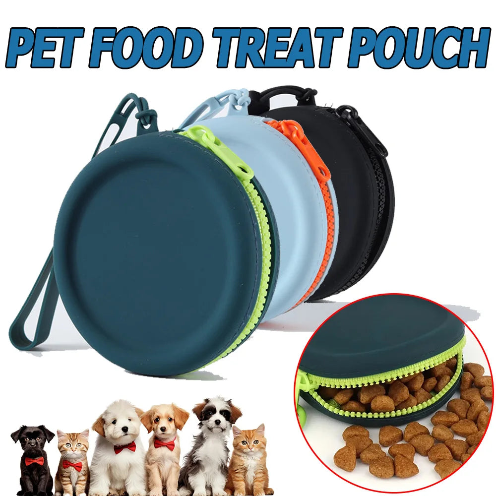 "Portable Silicone Dog Treat Pouch with Lanyard and Hook - Training Bag for Walks and Outdoor Activities"