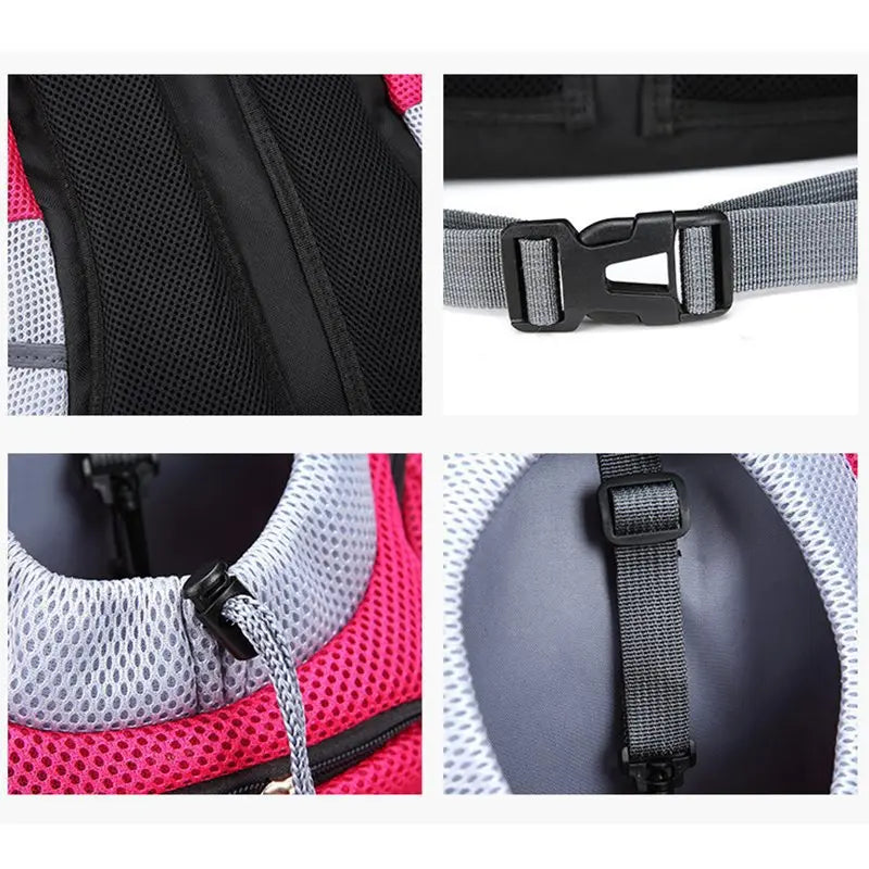 "Portable Pet Backpack Carrier - Mesh Front-Facing Double Shoulder Bag for Dogs and Cats"