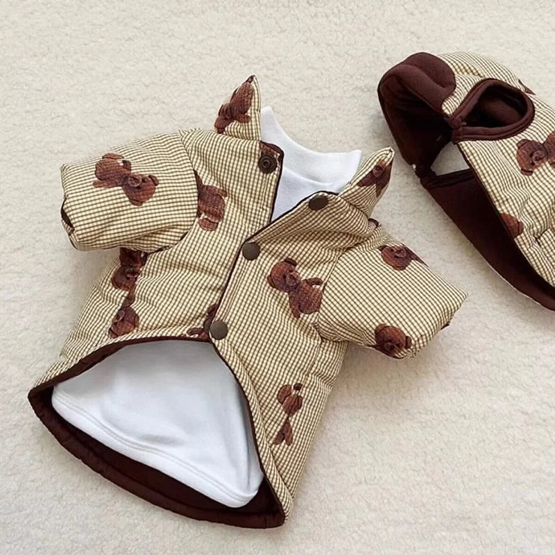 Winter Dog Jacket with Hat - Bear Print