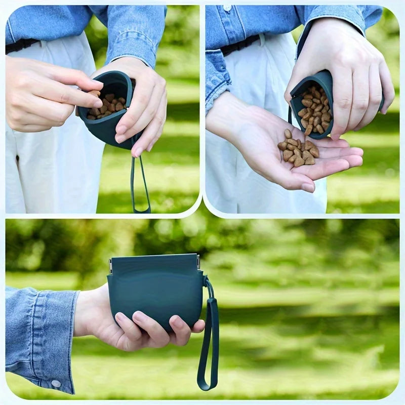 "Portable Silicone Dog Treat Bag - Training Pouch for Snacks and Rewards During Walks"