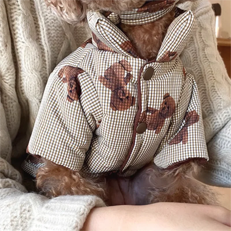 Winter Dog Jacket with Hat - Bear Print