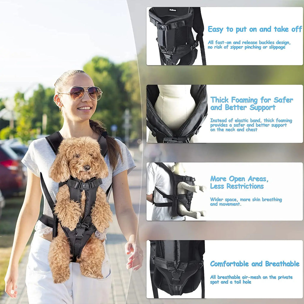 "Front-Facing Pet Carrier Backpack - Travel Bag for Small to Medium Dogs and Cats"