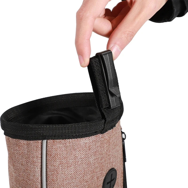"Dog Training Treat Pouch with Poop Bag Dispenser - Multi-Pocket Bag for Treats, Toys, and Kibble"