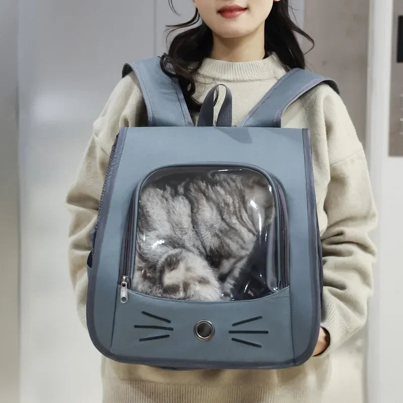 "Pet Carrier Backpack - Breathable Portable Cat and Small Dog Travel Bag for Outdoor Adventures"