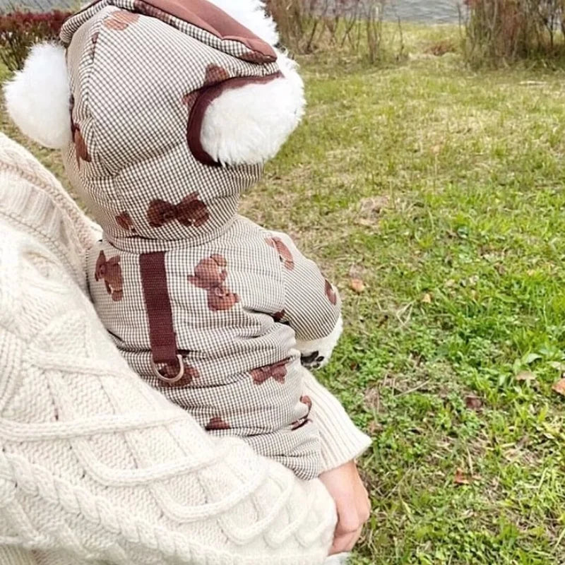 Winter Dog Jacket with Hat - Bear Print