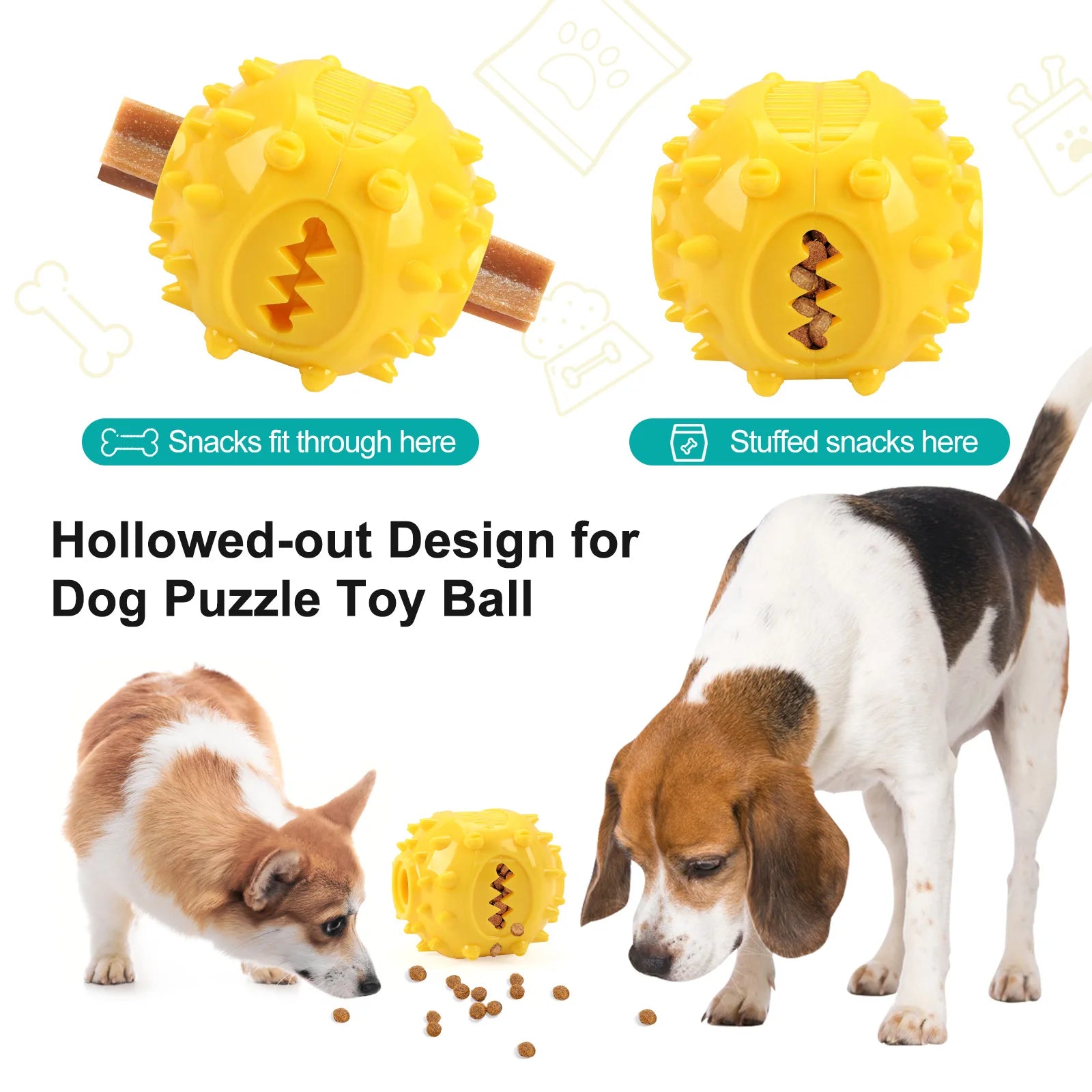 "Interactive Dog Treat Dispensing Ball - Bite-Resistant Self-Play Toy for Boredom Relief and Teeth Cleaning"
