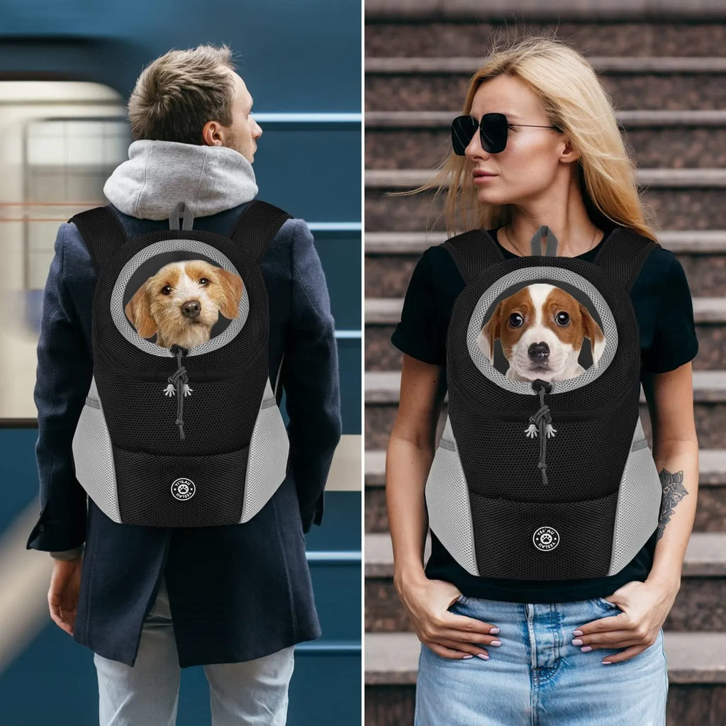 "Portable Pet Backpack Carrier - Mesh Front-Facing Double Shoulder Bag for Dogs and Cats"