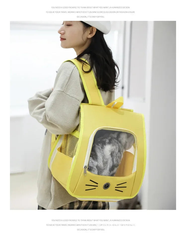 "Pet Carrier Backpack - Breathable Portable Cat and Small Dog Travel Bag for Outdoor Adventures"